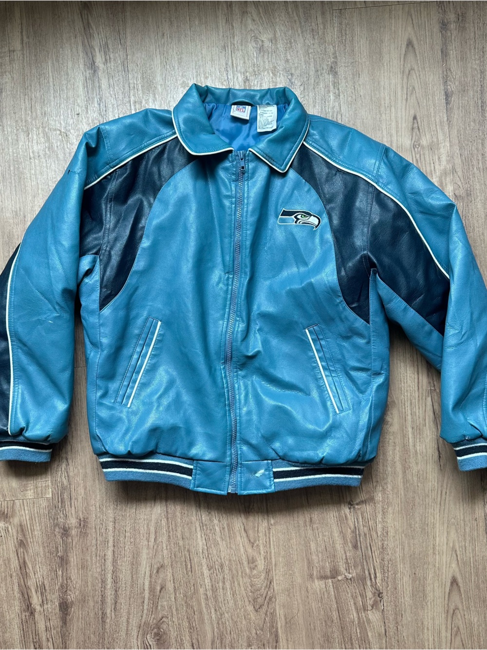 Rare vintage NFL Seahawks blue Leather Team Jacket